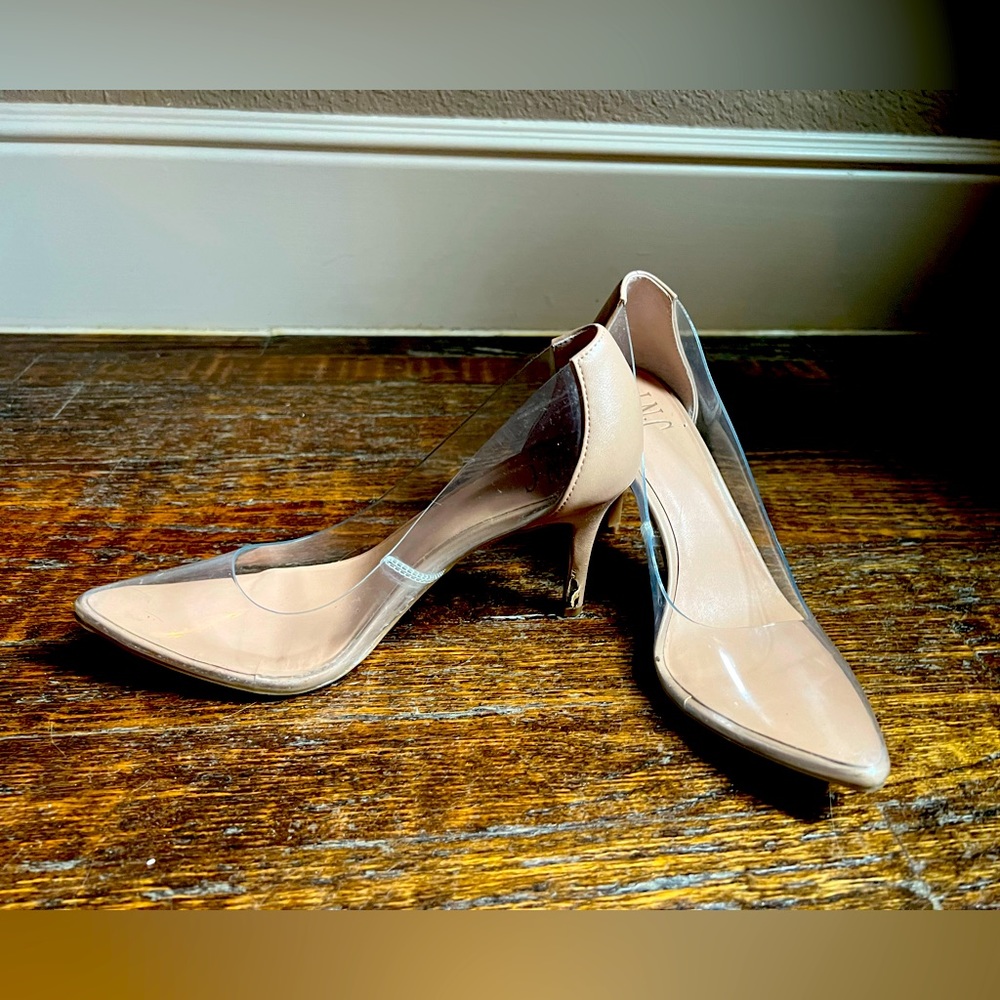 INC NUDE AND CLEAR HEELS size 7